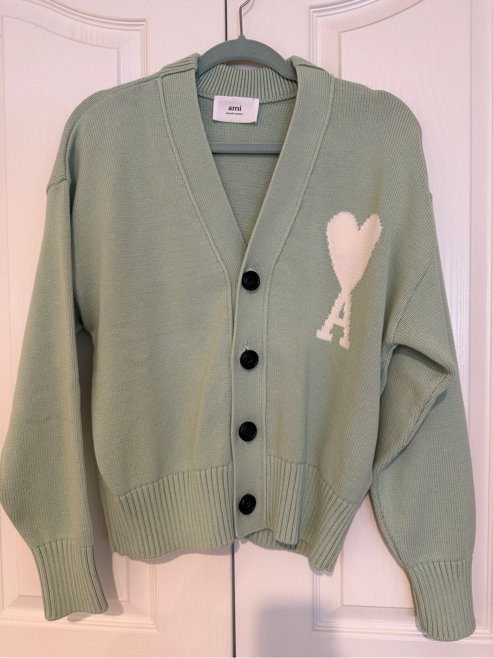 AMI Paris Mint Green Oversized Cardigan Sweater Wool Blend NWT Size S